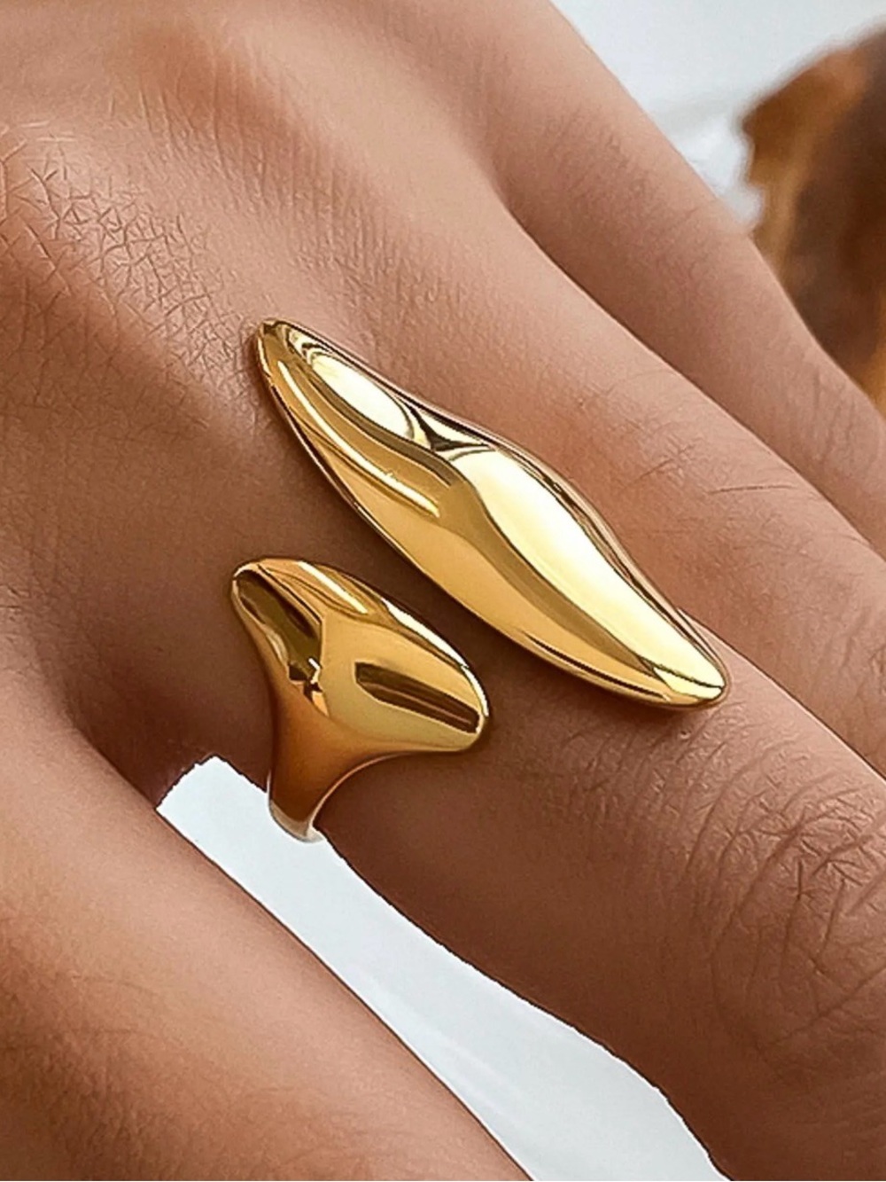 Polished Gold Sculptural Open Ring for Women